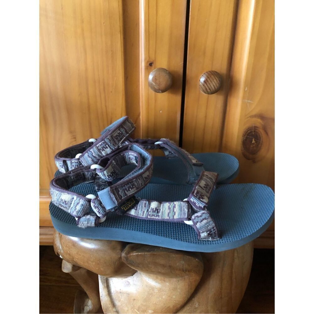 Teva Universal  Blue Gray Tan Sport Sandal Beach Water Shoes Size 10